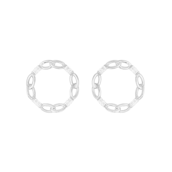 Baguette Circle White Rhodium on Silver Earrings w. Zirconia