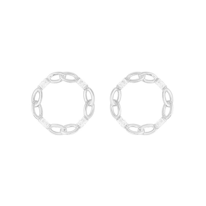 Baguette Kreis weißes Rhodium an silbernen Ohrringen w. Zirkonia