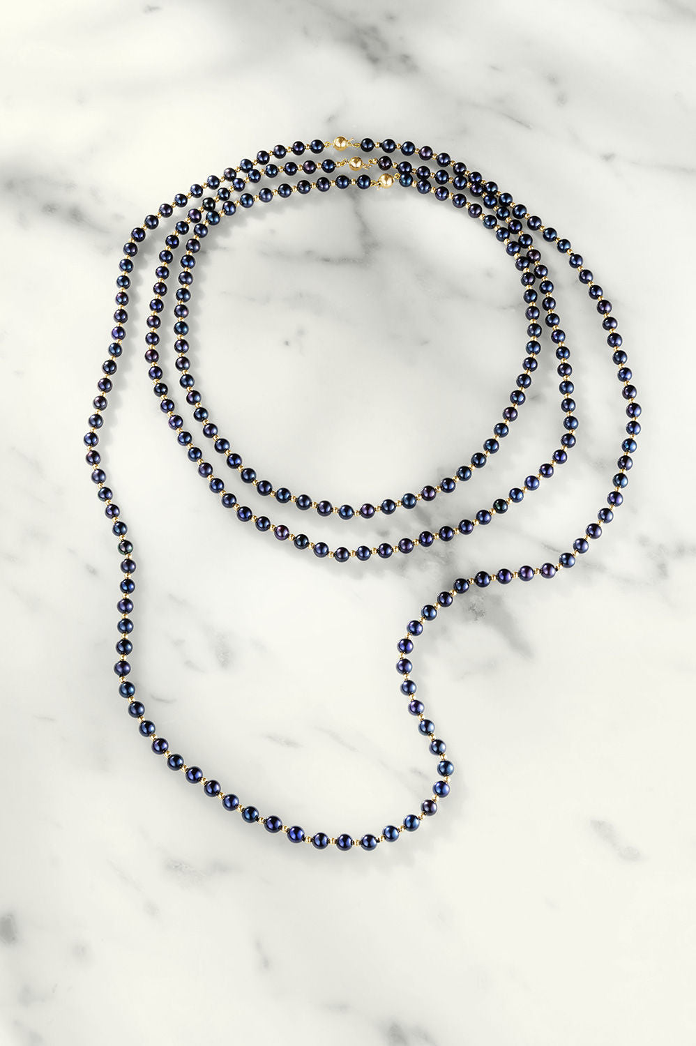 Black Pearl & Gold Bead 18K Gold Necklace