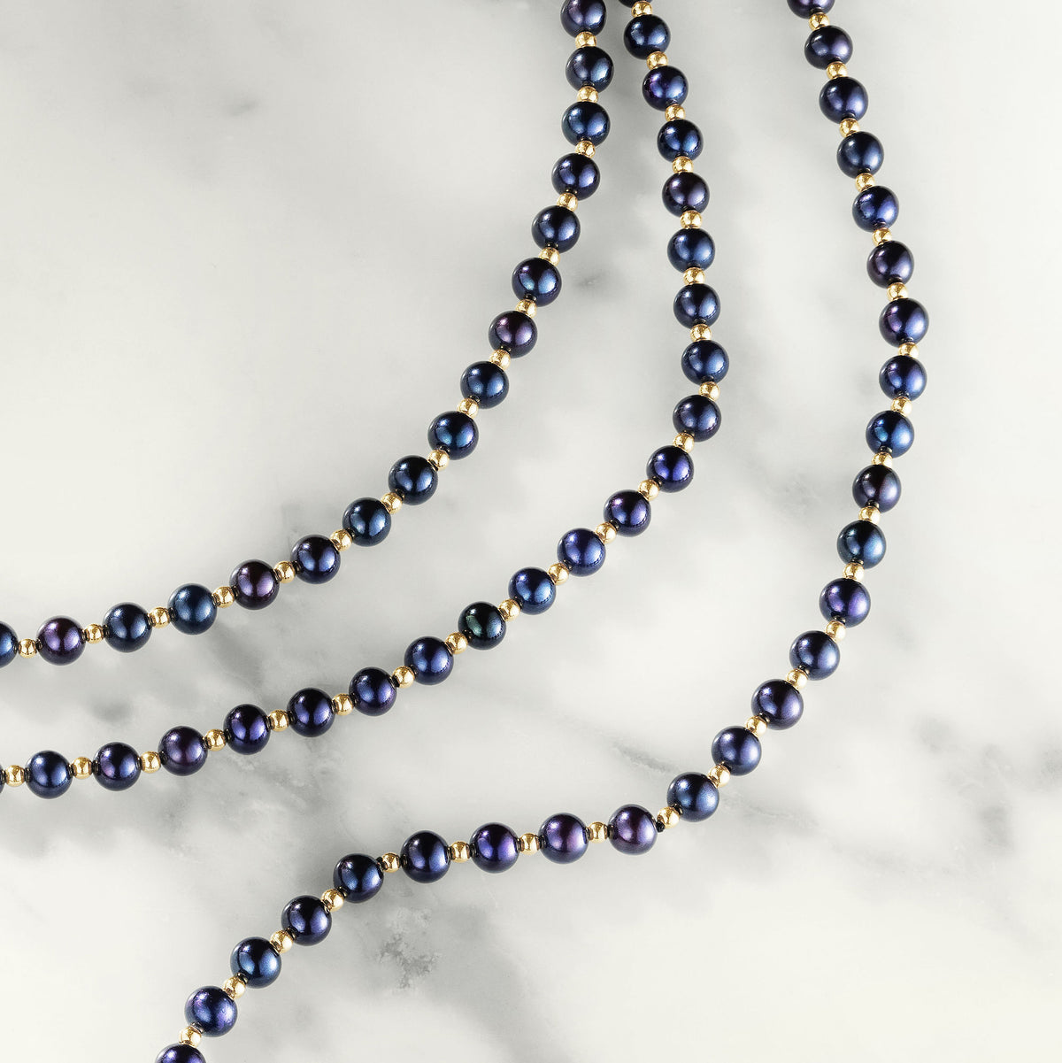 Black Pearl & Gold Bead 18K Gold Necklace