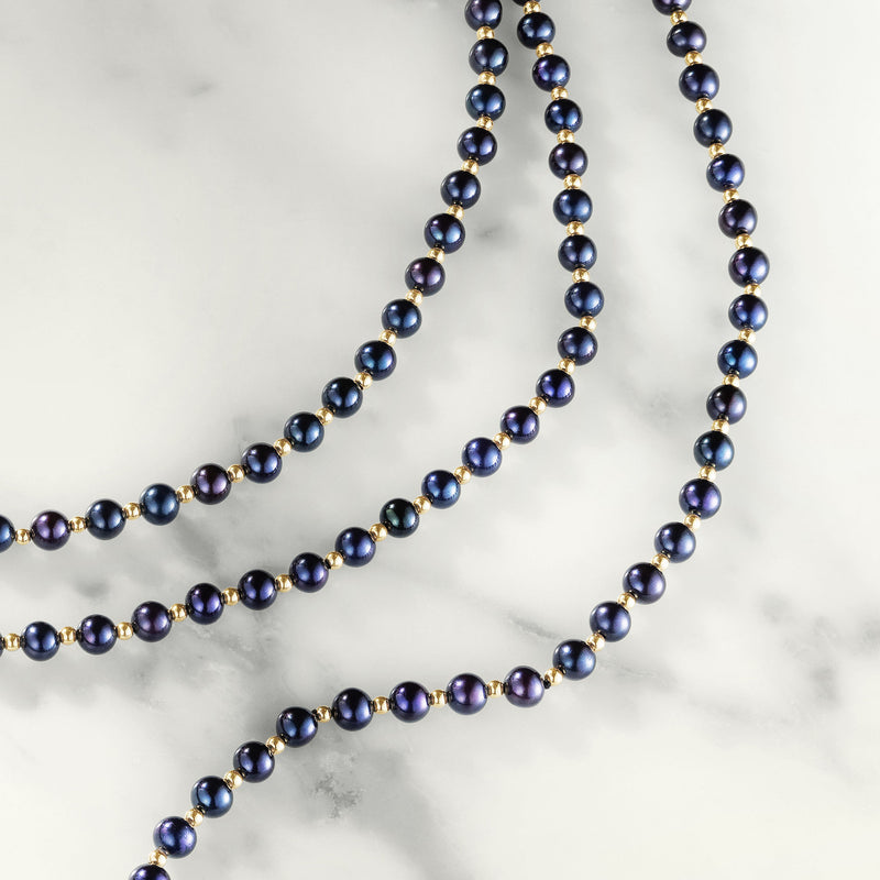 Black Pearl & Gold Bead 18K Gold Necklace