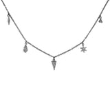 5 Charm Black Ruthenium on Silver Necklace w. Zirconia