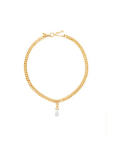 Chunky Chain Drop Gold Plated Necklace w. Glass Pearl