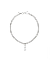 Chunky Chain Drop Silver Necklace w. Glass Pearl