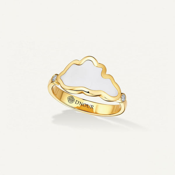 Allusia Love Hvid Emalje 18K Guld Ring m. Diamanter