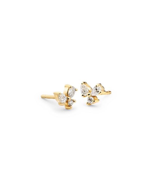 Diamond Cluster 14K Gold Studs w. Lab-Grown Diamonds