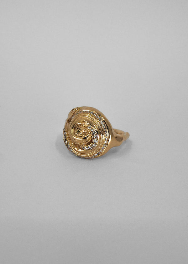 Cochlea Grande 14K Gold Ring w. Pavé Diamonds