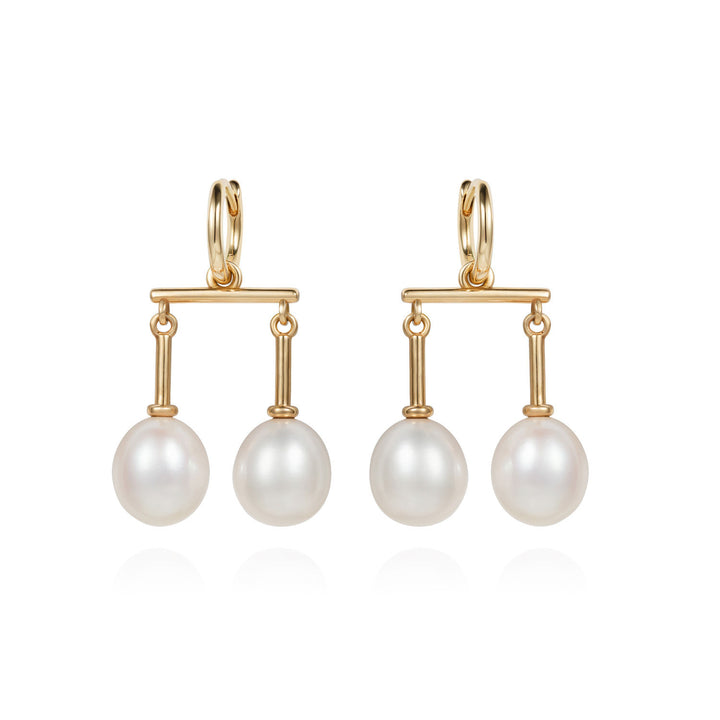 Dancing Pearl Drop 18K Gold Earrings