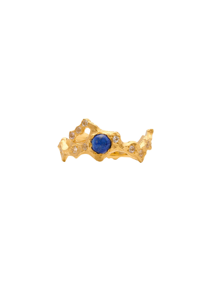 December Birthstone 18K Gold Ring w. Lapis-lazuli & Sapphires