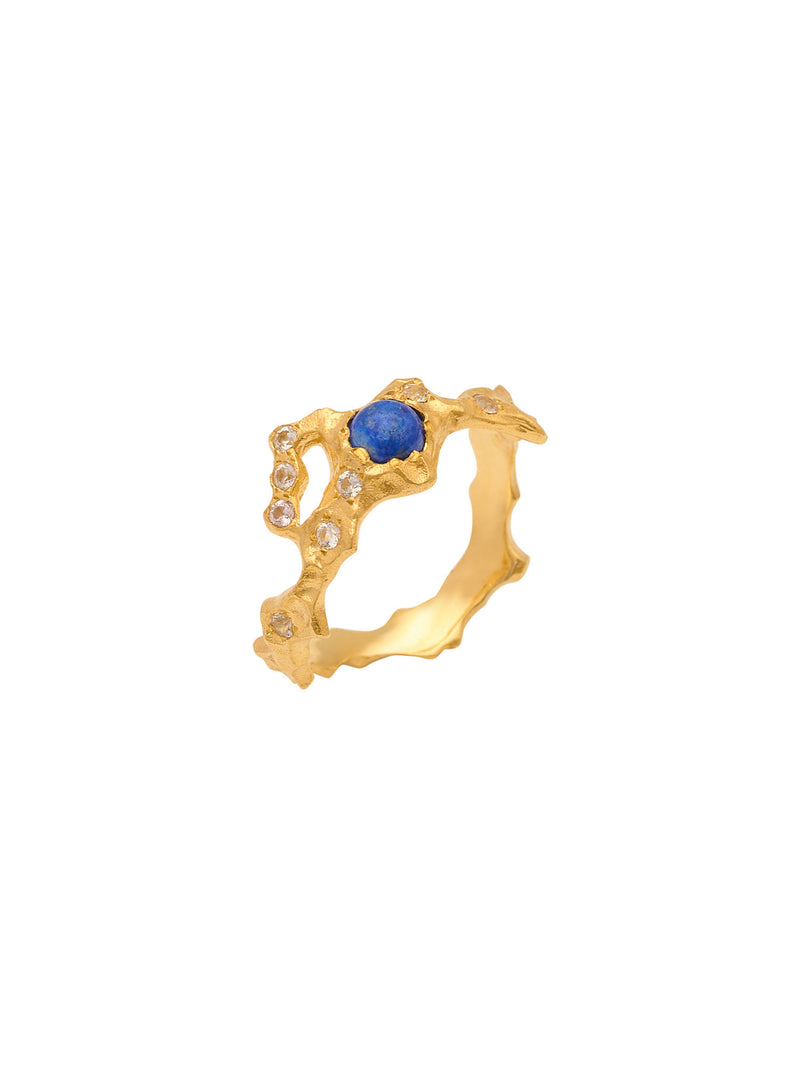 December Birthstone 18K Gold Ring w. Lapis-lazuli & Sapphires