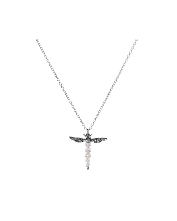 Dragonfly Silver Necklace w. Pearl
