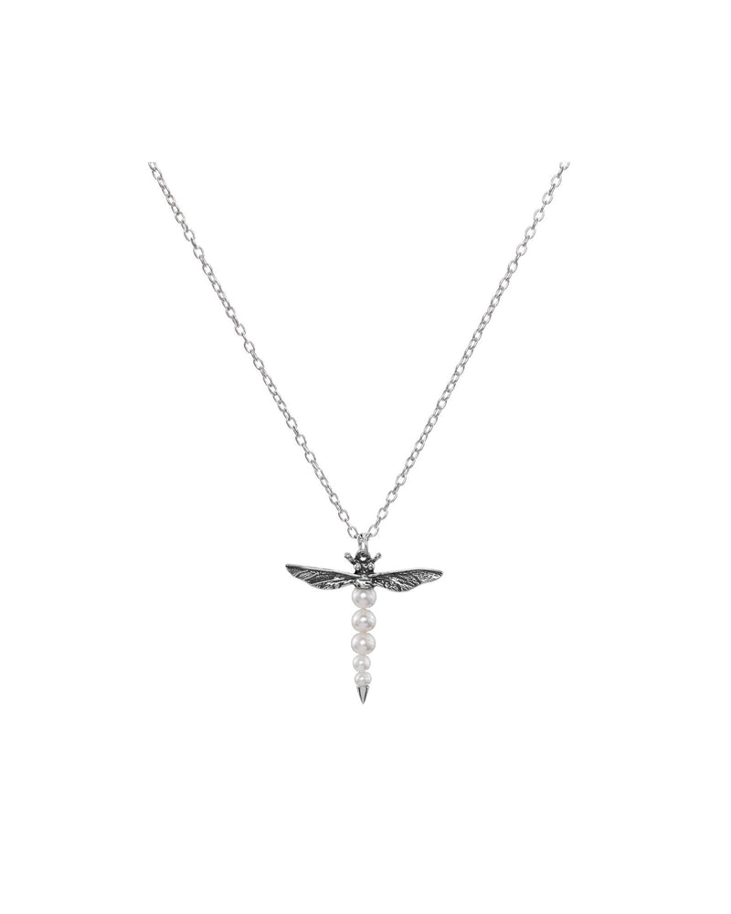 Dragonfly Silver Necklace w. Pearl