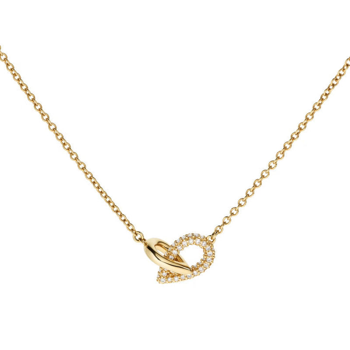 Drop Link Mini Half Pavé 18k Gold Necklace w. Diamonds