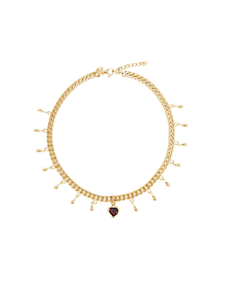 Drop of Heart Gold Plated Necklace w. Garnet