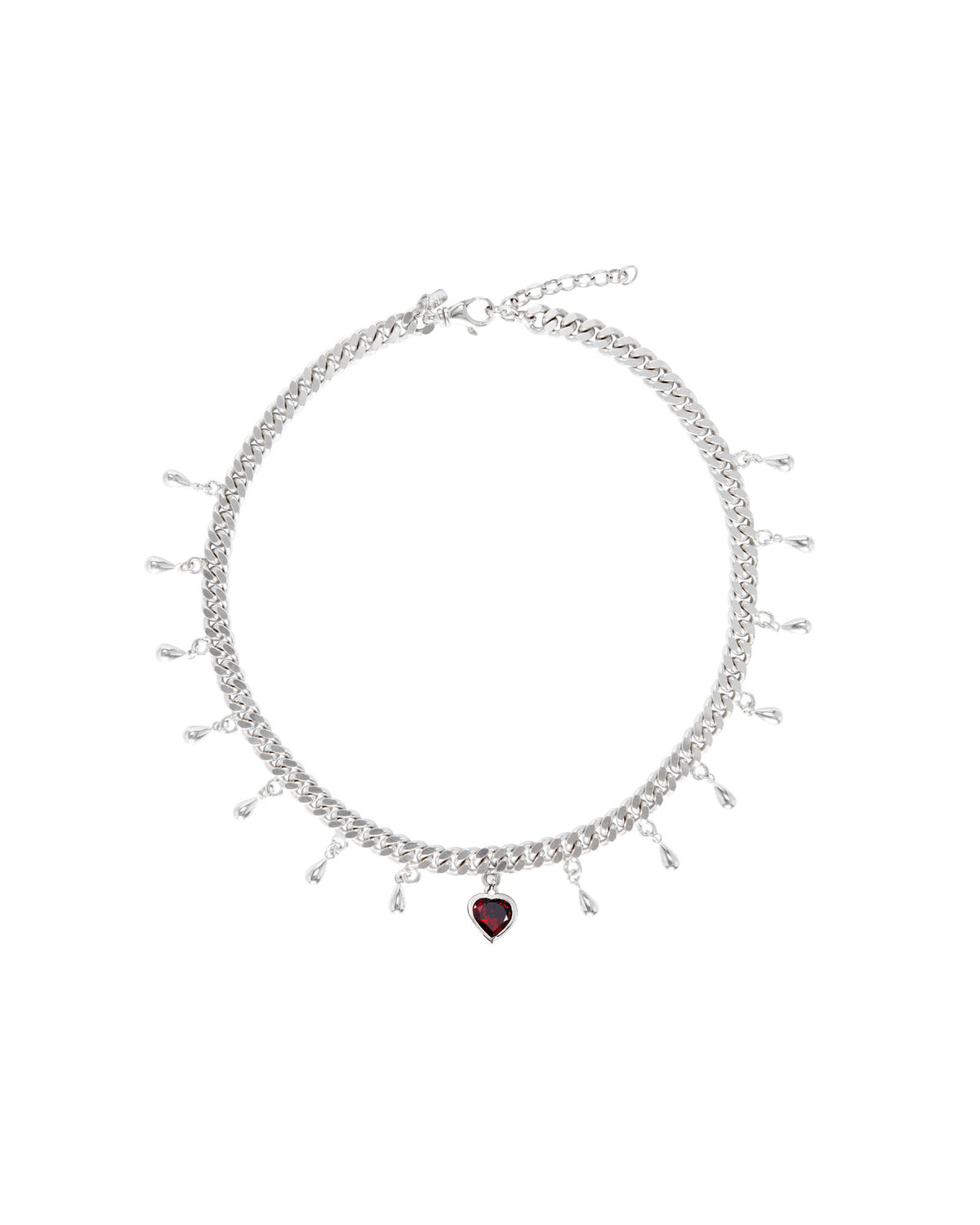 Tropfen Herz Silber Halskette w. Granat