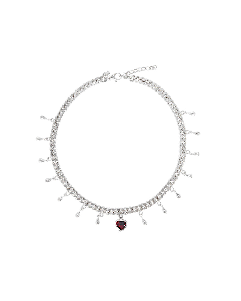 Drop of Heart Silver Necklace w. Garnet