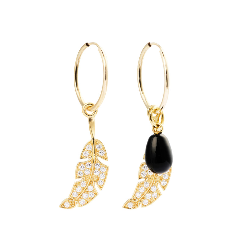 Leaf & Drop Gold Vermeil Hoops w. Black Onyx