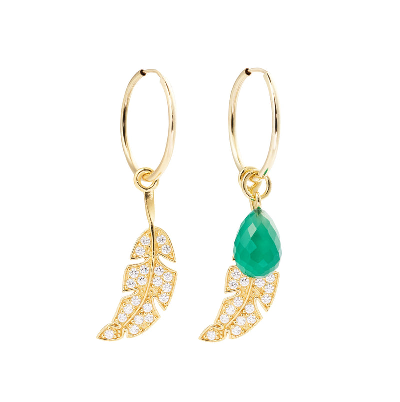 Leaf & Drop Gold Vermeil Hoops w. Green Onyx