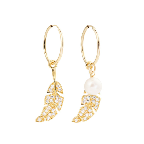 Leaf & Drop Gold Vermeil Hoops w. Pearls