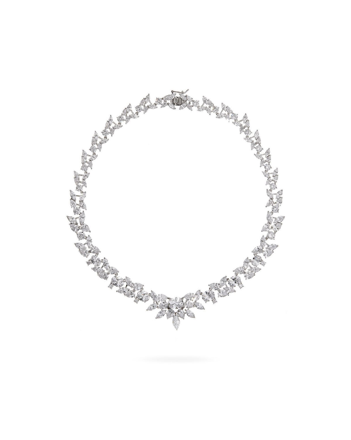 Eden Orchid Statement Silver Plated Brass Necklace w. Zirconia