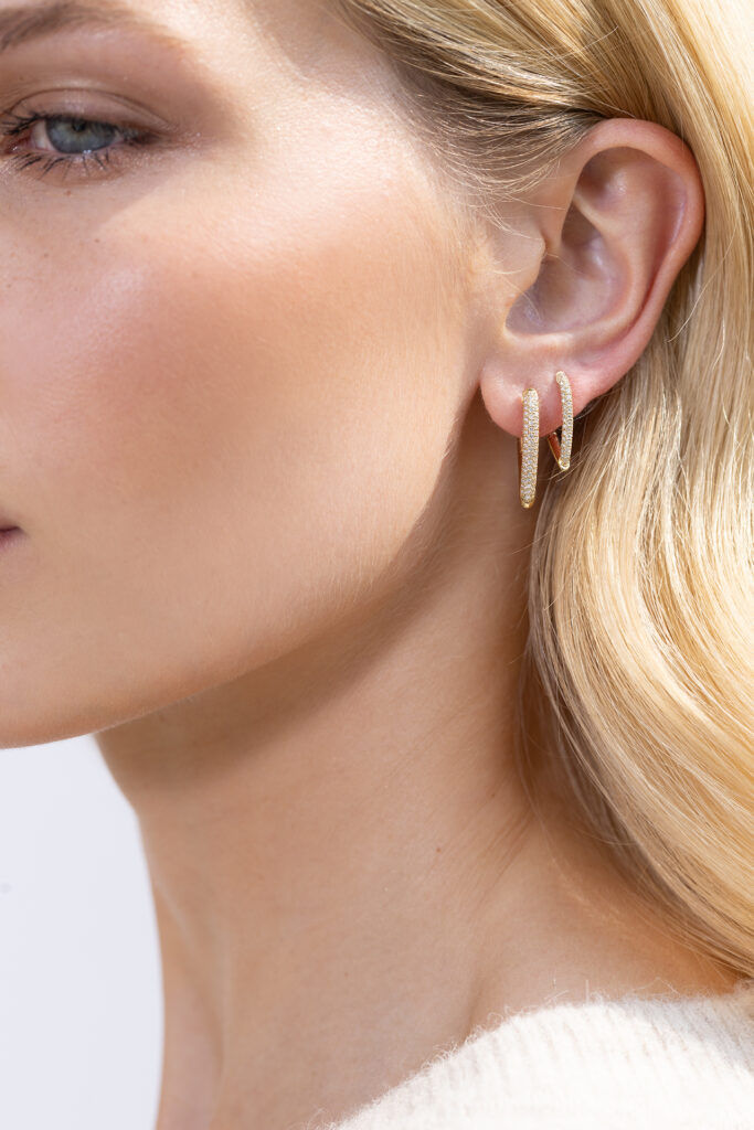 Drop Link Mini Pavé (18 mm) 18K Rosegold Hoops w. Diamond