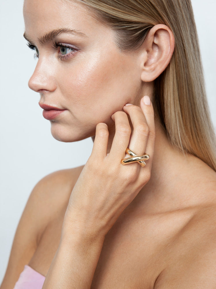 Cross Loop Plain Stor 18K Rosaguld Ring