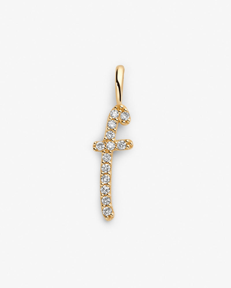 Initial F 14k Gold Necklace w. Lab-Grown Diamonds