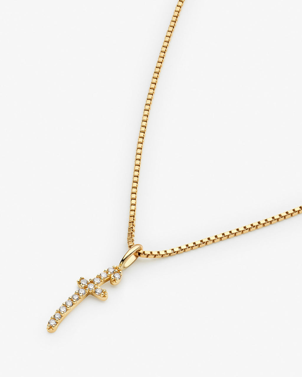Initial F 14k Gold Necklace w. Lab-Grown Diamonds