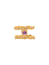 February Birthstone 18K Gold Ring w. Amethyst & Sapphires