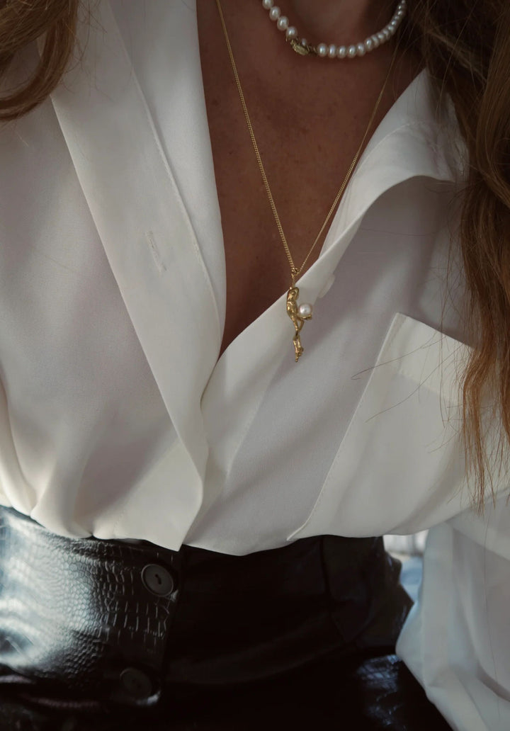 Frog Gold Plated Necklace w. Pearl