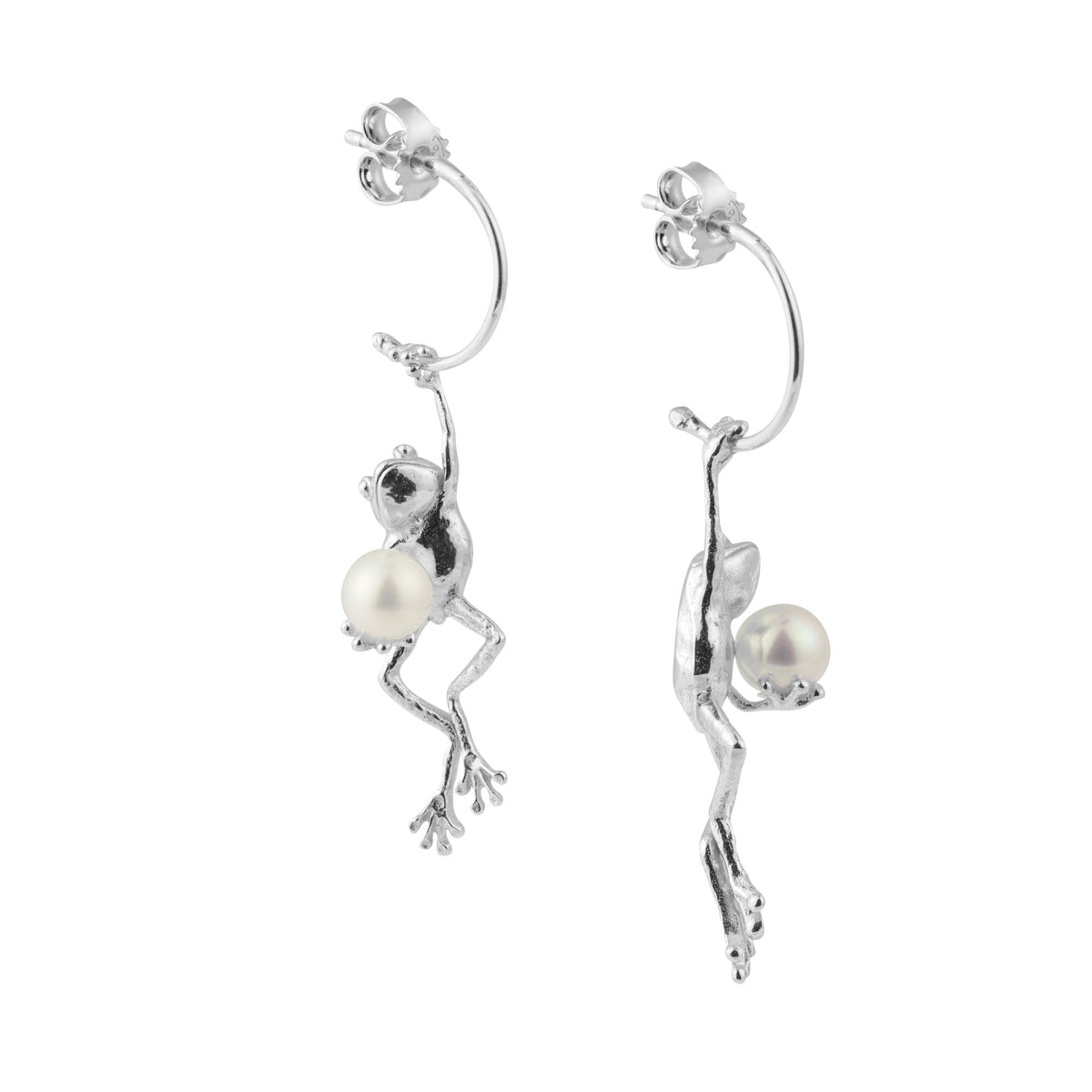 Frog Silver Hoops w. Pearl