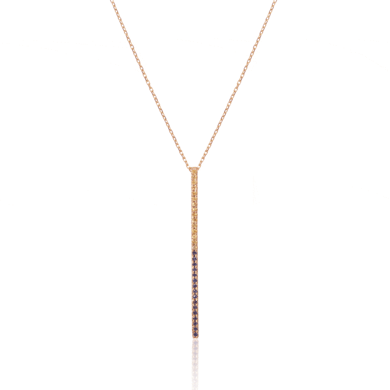 Claire Bar 14K Gold Necklace w. Yellow & Blue Sapphires