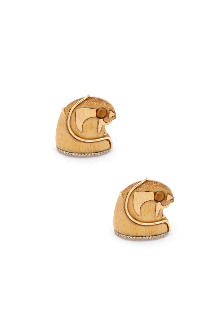 Gold wood and diamond Egyptian Horus 18K Gold Earring