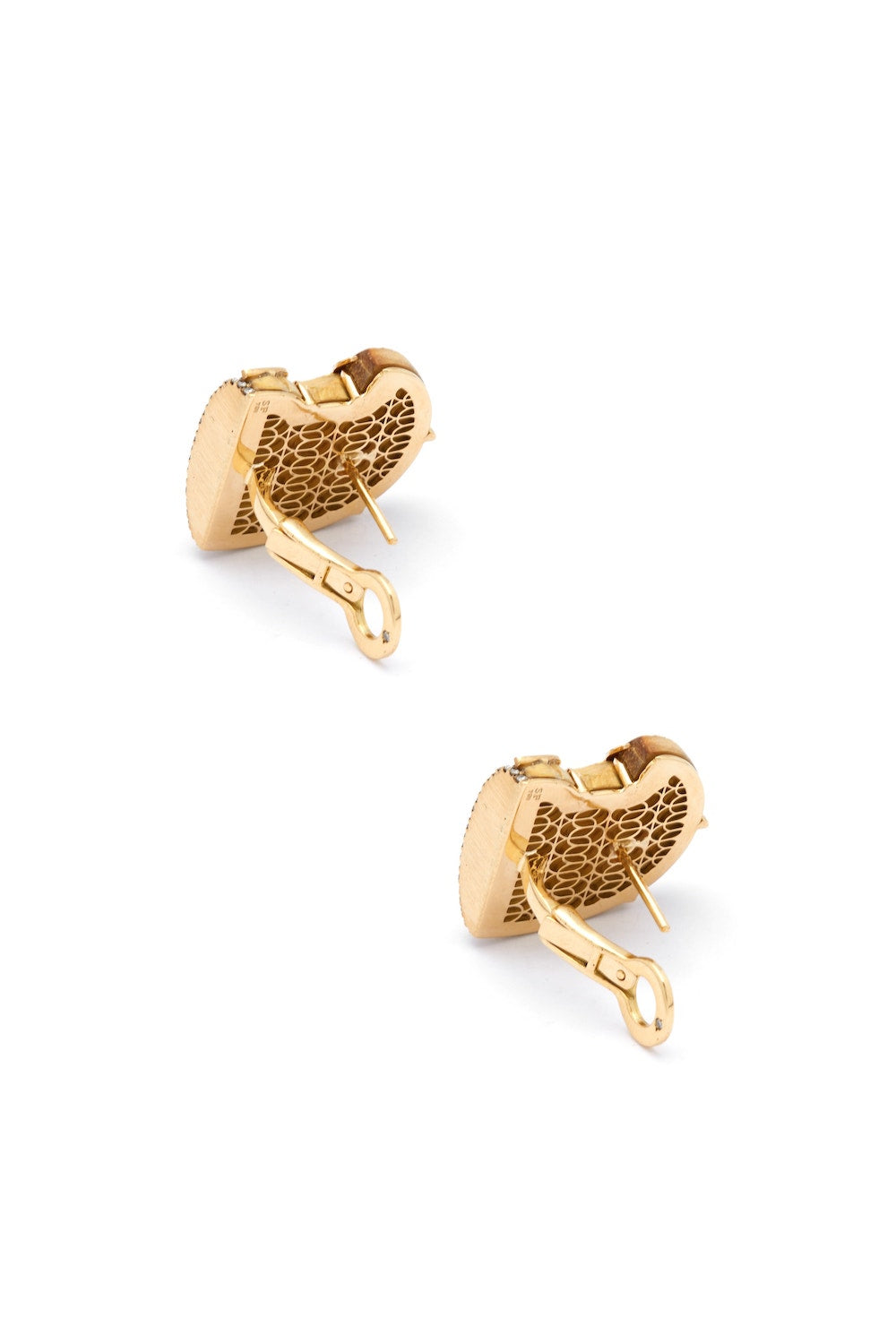 Gold wood and diamond Egyptian Horus 18K Gold Earring