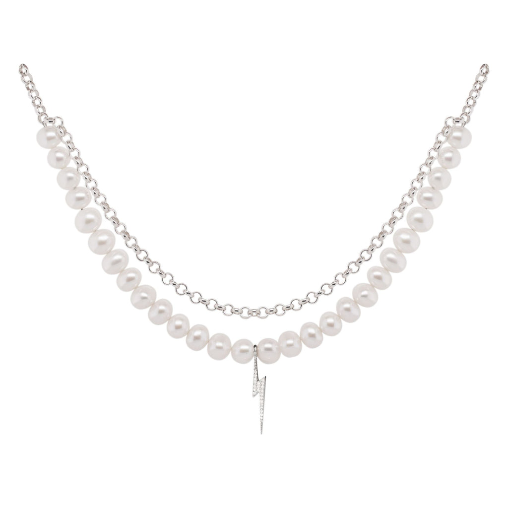 Bolt Sølv Halskæde m. Perle & Zirkon