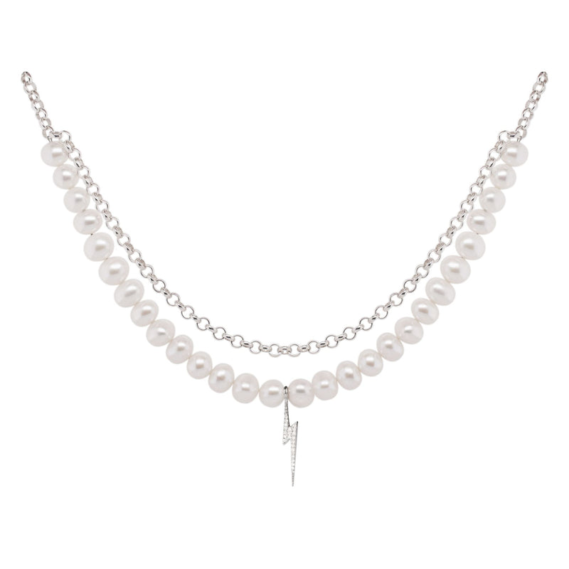 Bolt Sølv Halskæde m. Perle & Zirkon