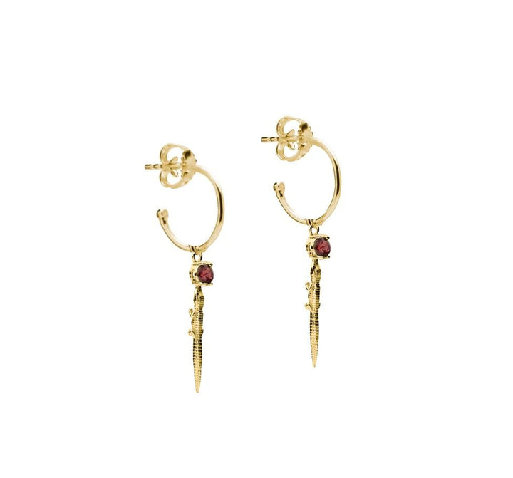Alligator Gold Plated Hoops w. Upcycled Garnets
