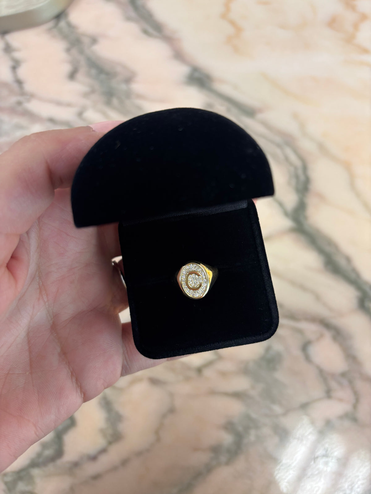 Glimmer Initial 18K Gold Signet Ring w. Diamonds