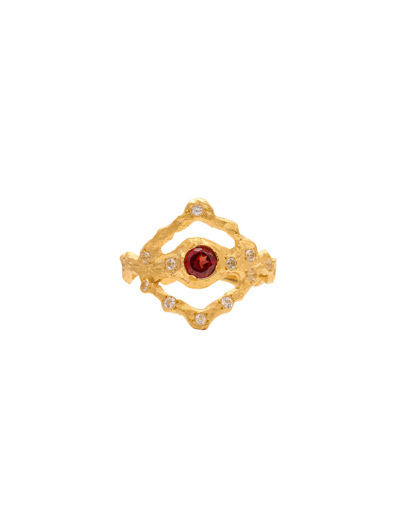 January Birthstone 18K Gold Ring w. Garnet & Sapphires