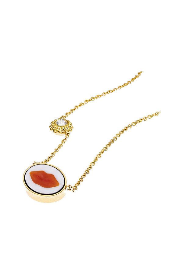 Lady Is A Tramp Charm 18K Gold Necklace w. Agate & Diamond
