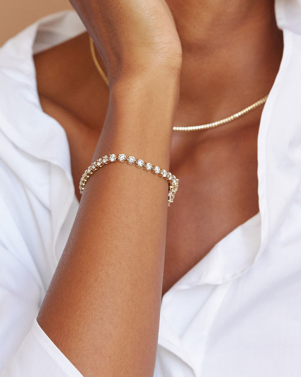 Large Tennis Gold Tennis Bracelet w. Lab-Grown Diamond