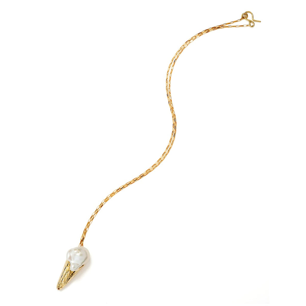 Large Ice Cream 18K, 14K Gold Necklace w. Pearl