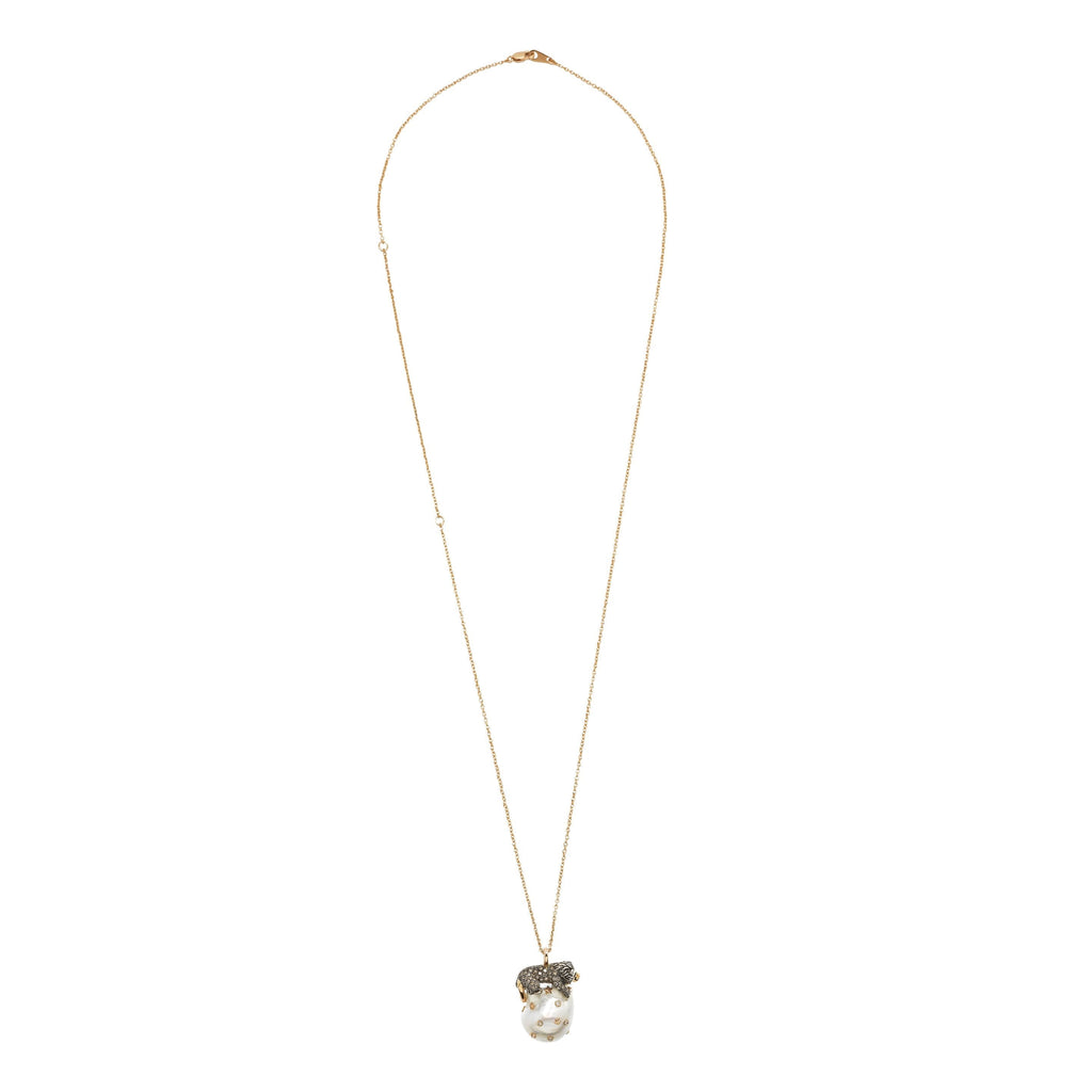 Lion On Pearl Sølv & Guld Halskæde m. Perle
