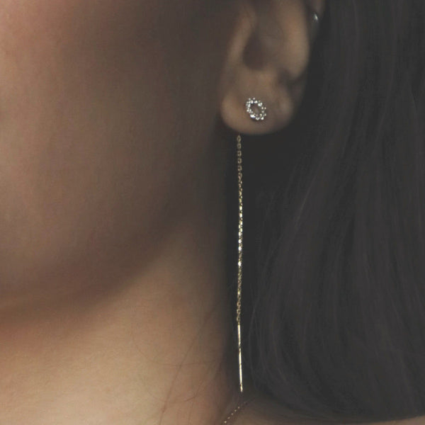 Long Chain 18K Rosegold Earring w. Diamonds