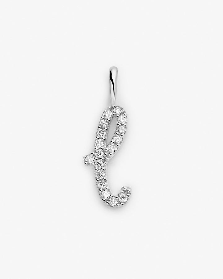 Initial L 14k Whitegold Necklace w. Lab-Grown Diamonds