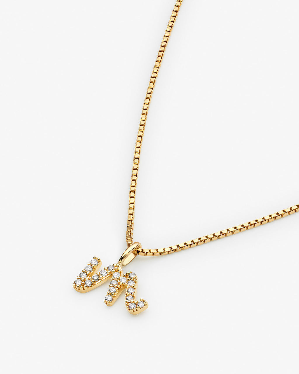 Initial M 14k Gold Necklace w. Lab-Grown Diamonds