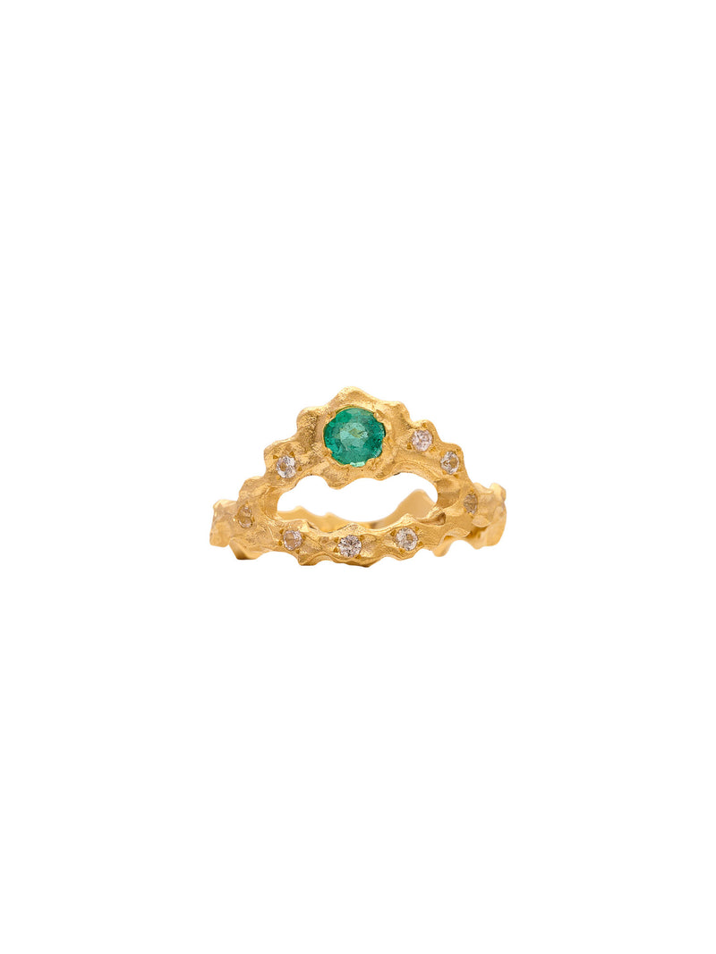 May Birthstone 18K Gold Ring w. Emerald & Sapphires