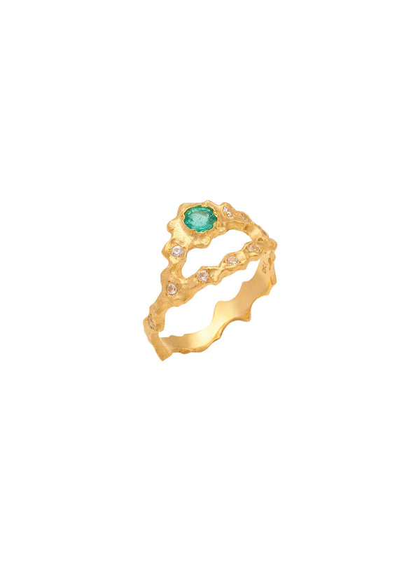 May Birthstone 18K Gold Ring w. Emerald & Sapphires