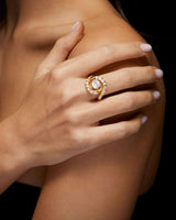 Maze Gold Plated Ring w. Moonstone & Lab-Grown Diamonds