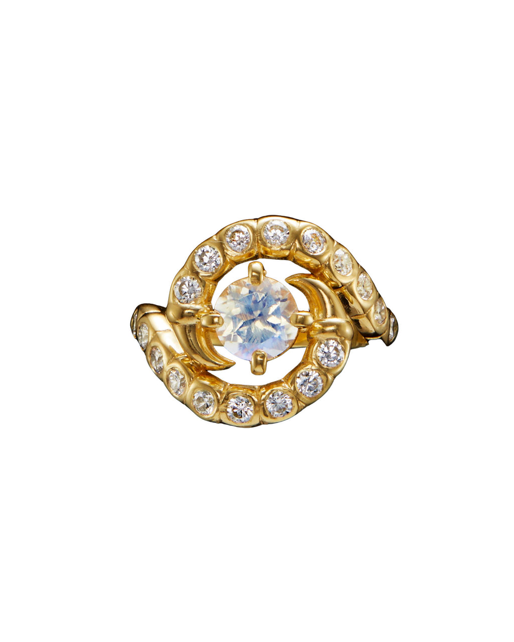 Maze Gold Plated Ring w. Moonstone & Lab-Grown Diamonds